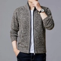 Men's grey and coffee mixed knit cardigan jacket with stand collar and zipper - 3XL / Coffee