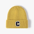 Ginger yellow knitted beanie with letter C patch for winter outdoor warmth and style - One Size / Ginger Yellow (22B010)
