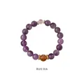 Beaded bracelet with purple amethyst, rutilated quartz and zircon accents on white background - Light Amethyst Yellow Tourmaline Style (WB335)