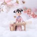 Classic Chinese lady figurine in pink dress painting, miniature desk ornament - Painting Maiden Figurine