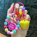 Colorful beaded heart keychain bag charm with a pink heart pendant saying FOR EVER - Colorful Beaded Heart Pendant / Yellow