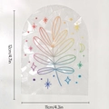 Detailed view of arch suncatcher window decal with dimensions 12x11cm and leaf patterns - RPS086: Rainbow Embroidered Leaves