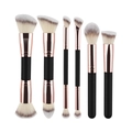 6-piece dual-ended makeup brush set with rose gold ferrules and synthetic bristles - 6Pcs Dual-Ended Brushes / Black & Gold