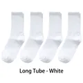 Set of four pairs of white cotton blend crew socks with ribbed cuffs and reinforced heels - One Size(35-44) / Single Elastic Crew Socks-White