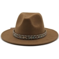 Detail of dark brown wool fedora hat featuring a colorful ethnic woven decorative band - M (56-58cm) / Ethnic Jazz Hat / Khaki