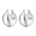 Minimalist hollow round silver stainless steel earrings with glossy metallic finish - Large Semi-circle Hollow (MS-147) / Steel