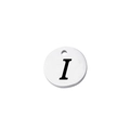 Macro detail of polished stainless steel round tag with uppercase letter I engraving - Letter I