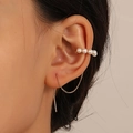 Gold plated ear cuff and chain earring set with four white pearls for women - Gold 4-Bead Ear Cuff Chain (KC Gold X799)