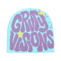 Light blue knit beanie with purple GRITY VISIONS lettering and yellow star patterns - 7-Light Blue with Purple Letters