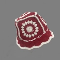 Handmade crochet sun flower bucket hat in red and white with wavy brim detail - One Size / Red Five Flowers Hat