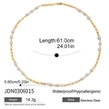 Detailansicht der Edelstahlkette in Gold mit weißen Perlen inklusive Maßangaben für Damen - Perlen Gliederkette Halskette (JDN0306015)