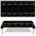 Neon theme disposable PE party tablecloth in black with glowing patterns, 220x130cm - Glow Tablecloth Style D