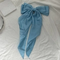 Elegant light blue silk bow hair clip with long ribbons and a soft pearlescent finish - Sky Blue
