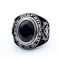 Vintage herenring van roestvrij staal met zwarte edelsteen en alziend oog ontwerp - US 7 / Antiek Zilver-Zwarte Edelstein