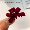 Elegant 3cm wine red velvet bow hair clip with matte texture for side hair styling - Red Flocking Bow Mini Claw Clip