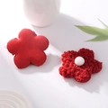 Detailed view of 8cm red teddy fleece and satin flower accessories for floral packaging - 8.5cm Single-sided (Turkish Curly) / Red