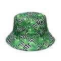 Close-up of tropical palm leaf print and geometric zigzag pattern on a bucket hat - Geometric Base Tropical Green Leaf Print (10)