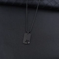 Black stainless steel rectangular dog tag necklace with hollow cross and small zircon stone - Black + 60cm Black Chain / White Zircon