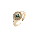 Verstellbarer goldener Ring mit grünem Herz-Zirkonia und seitlicher Mikro-Pavé-Fassung - Einstellbar Offen / Grünes Herz