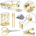 Dettaglio del set da ufficio di lusso in acrilico e oro con cucitrice e forbici dorate - Acrilico Metallo / Oro Trasparente