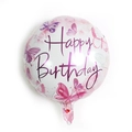 Round white aluminum foil birthday balloon with pink and purple butterfly patterns - 18 Inch Butterfly Birthday (Round)