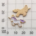 White and purple unicorn enamel pendant in gold finish showing front and back details - Purple White Running Unicorn