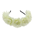 Elegant floral headband with five white silk roses for weddings and photoshoot accessories - Beige