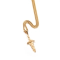 Detailed close-up of golden sword pendant on fine chain with polished metallic texture - Gold Patterned Sword / 3mm*60cm Steel Cuban Chain