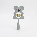 Grey silicone koala baby teether rattle with colorful wooden rings for sensory development - Koala Rattle Gray