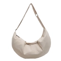 Minimalist beige nylon half-moon crossbody bag with adjustable wide shoulder strap - Off White