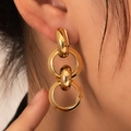 Chic gold-plated stainless steel chain earrings with interlocking links on model - Gold Multi-Hoop Linked Chain (BJGE0720)