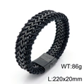 Bracciale punk da uomo in pelle nera intrecciata con fibbia in metallo, 220x20mm - 220x20mm / Nero