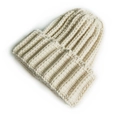 Unisex cream chunky knit beanie hat in soft minimalist winter style for adults and children - One Size / Beige