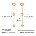 Detail view of heart zircon earrings in stainless steel with exact measurements - Heart Zircon Tassel Earrings (YYE025390)