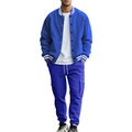 Men's blue fleece baseball jacket and cargo joggers two-piece casual athletic set - S / Top And Bottom / Sapphire Blue