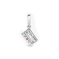 Silver retro cassette charm with OUR LOVE SONGS engraving and red enamel heart detail - Retro Cassette Lettering Charm