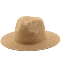 Detail of light khaki straw sun hat showing tight spiral weave and indented crown - One Size 58cm / Khaki