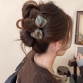 Pinza per capelli con fiocco marrone floccato e texture morbida per autunno e inverno da donna - Marrone