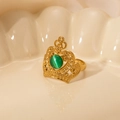 French luxury titanium crown ring with green gemstone and vintage gold finish detail - Green Gem-Gold