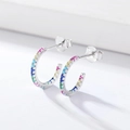Detail of 925 sterling silver hallmark on C-shaped earrings with colorful zircon stones - 925 Silver / Platinum Plated Colorful Zircon