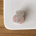 Mini marble acetate hair claw clip with colorful watercolor pattern and gold lettering - Pale Blue