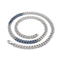 Minimalist silver NK Cuban chain necklace with distinctive blue textured link accents - Two-Tone Blue Necklace (KN200396-KLHQ)