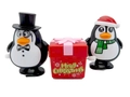 Close-up of wind-up Christmas penguin and gift box toys with Merry Christmas text - Christmas Wind-up 3-Piece Set