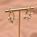 Cluster natural freshwater pearl earrings with 925 silver matte gold wire-wrapped design - Symmetrical Flower Studs (Main Image Style)