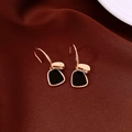 Elegant rose gold and black drop earrings with Chinese Fu character on silk background - 35# Rose Gold - Black Geometric (Earring Hook)