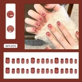 Unghie finte occhio di gatto rosso bordeaux con strass scintillanti e forma quadrata - Set da 30 Pezzi (Con Colla) / Seta Macchiata di Vino Stile Cat Eye (MY205)