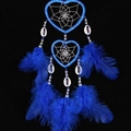 Blue double heart dream catcher with feathers and sea shells on a dark background - 8002F Small