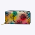 Embossed leather long wallet with gradient floral butterfly patterns and gold zipper - Red Pink Butterfly