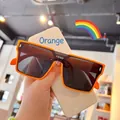 Trendy punk style large square orange sunglasses with dark anti-UV lenses for men and women - Orange
