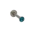 Surgical steel labret stud with a round blue zircon claw setting for lip or ear piercing - Blue Zircon